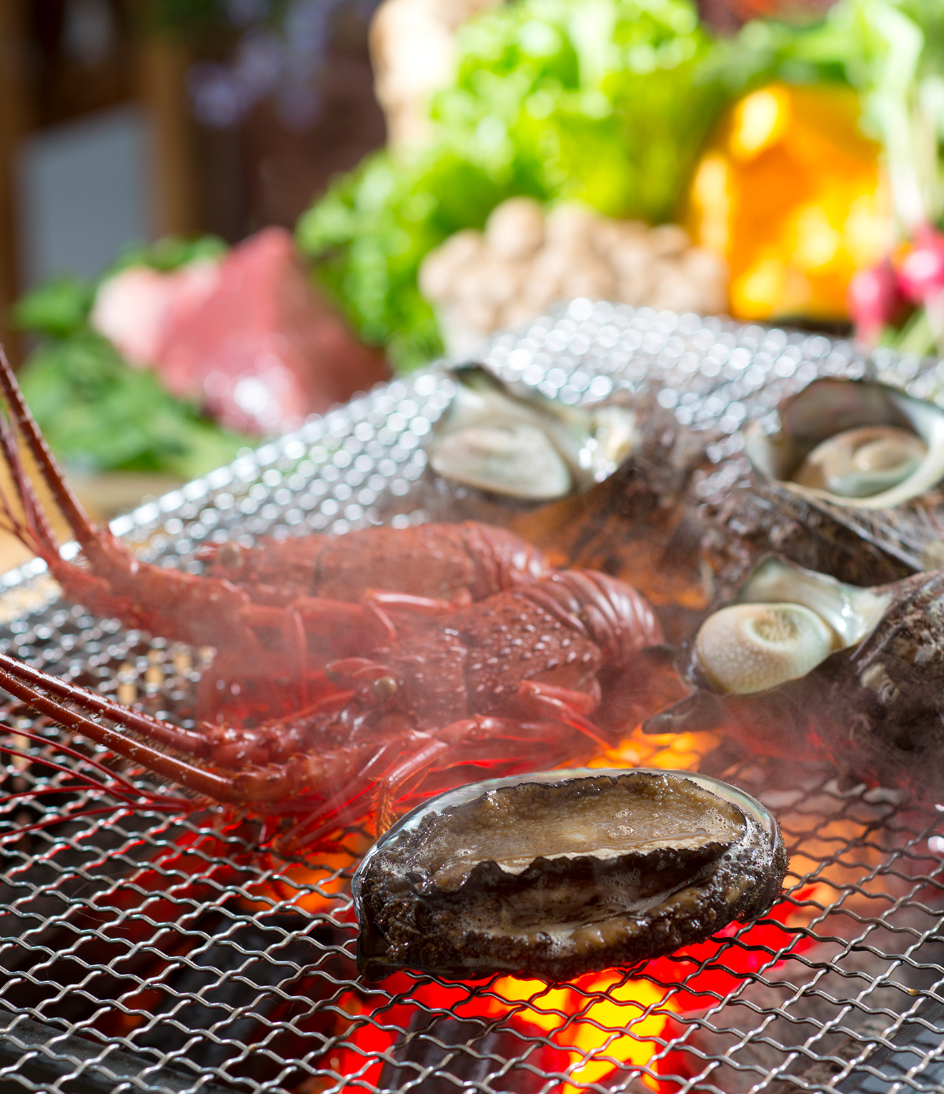 アワビ 伊勢エビ サザエ 沖水産 炭火焼小屋